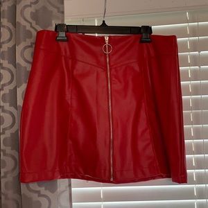 Red Faux Leather Mini Skirt